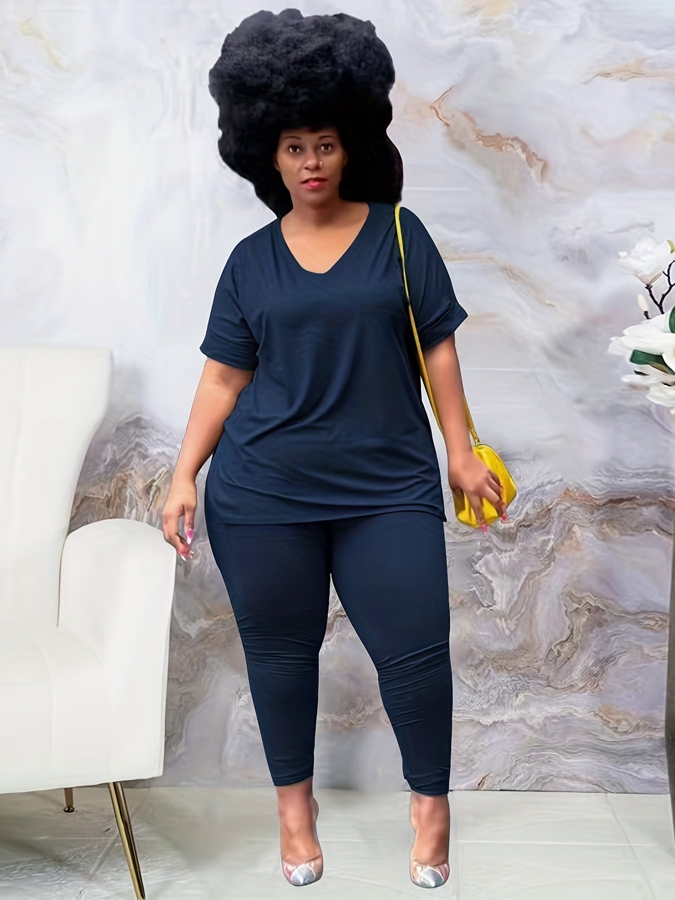 Plus Size Short Sleeve Top & Pants Outfit Set