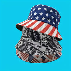 Unisex Sunshade Bucket Hat with American Flag Print