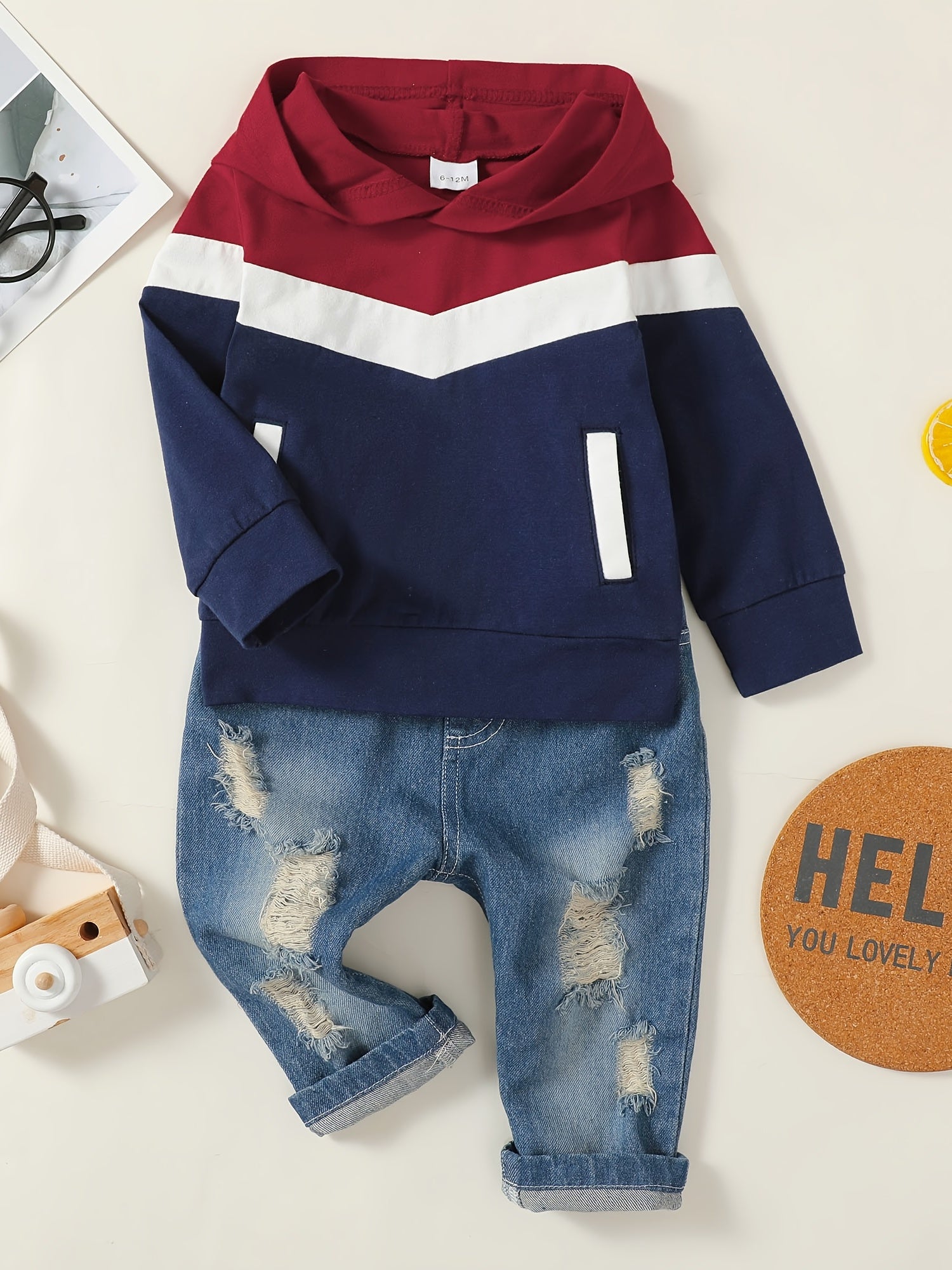 Boys Block Hooded Sweatshirt & Denim Jeans Set