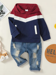 Boys Block Hooded Sweatshirt & Denim Jeans Set