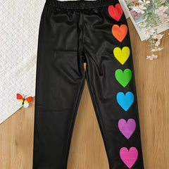Versatile Heart Graphic Leggings Girls Comfy Leggings All Season Sports