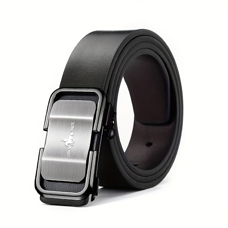 Men's Silver Grey PU Leather Belt Smooth Buckle
