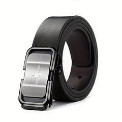 Men's Silver Grey PU Leather Belt Smooth Buckle
