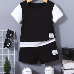Boy's Contrast Casual Outfit Short Sleeve T shirt & Shorts