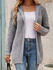 Solid Twist Knitted Cardigan Long Sleeve Outwear For Fall & Winter