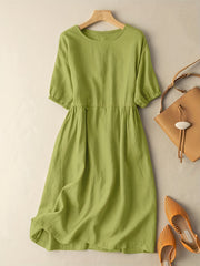 Solid Crew Neck Short Sleeve Dress for Women