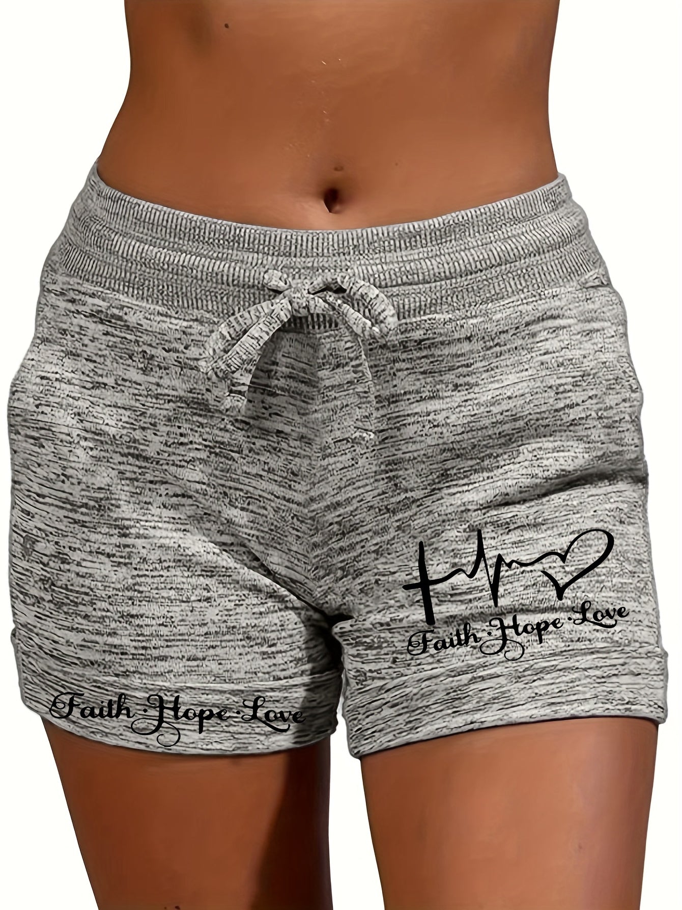 Faith & Love Print Shorts Drawstring Casual Shorts