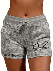 Faith & Love Print Shorts Drawstring Casual Shorts