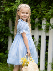 Girls' Lace Trims Collared Short Sleeve Princess Dress