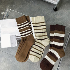 3 Pairs Striped Socks Soft Mid Tube Women's Stockings