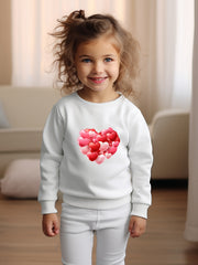 Red Hearts Print Girls Casual Pullover Sweatshirt