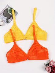 2pcs Mesh Unlined Bras Sheer Wireless Bra Women's Lingerie