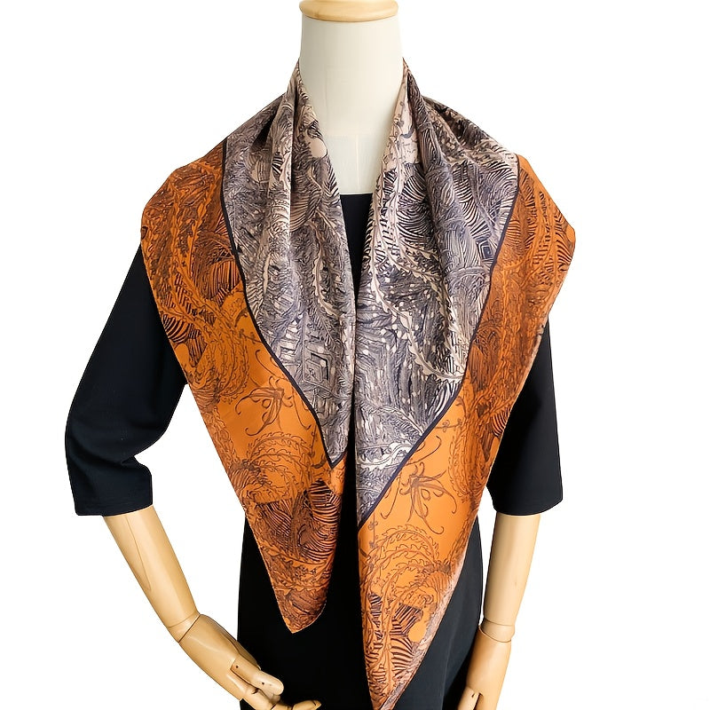 Orange Printed Silk Scarf Small Square Bandana Winter Warm