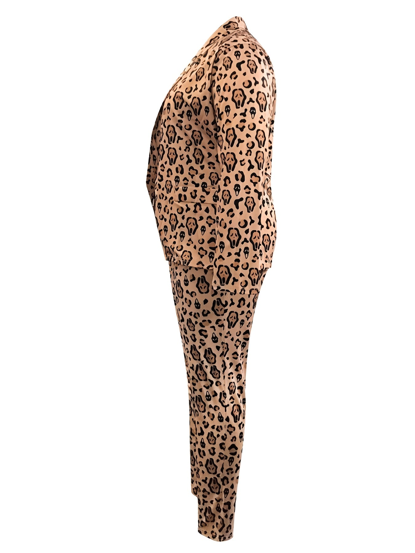 Plus Leopard Print Coat & Elastic Pants Set