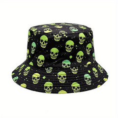 Skull Print Fisherman Hat Men's Spring Summer Double-sided Hip hop Sun Hat