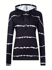 Tie Dye Striped Print Drawstring Loose Hoodie Casual Hooded Long Sleeve