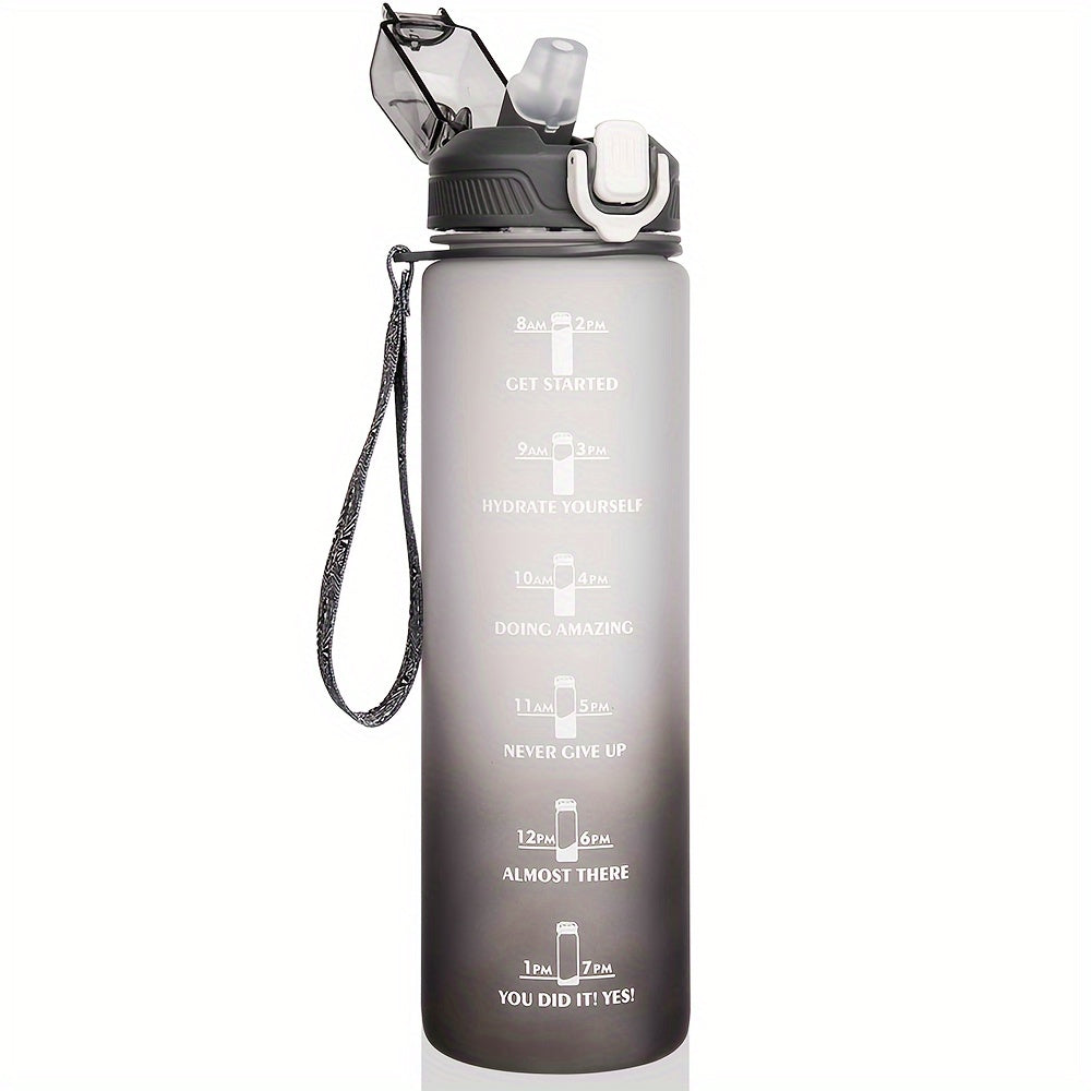 1000ml Sports Water Bottle with Straw Gradient Design Time Marker