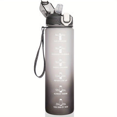 1000ml Sports Water Bottle with Straw Gradient Design Time Marker