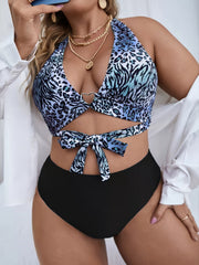 Heart Print Knot Front Top & Panties Swimsuit Set