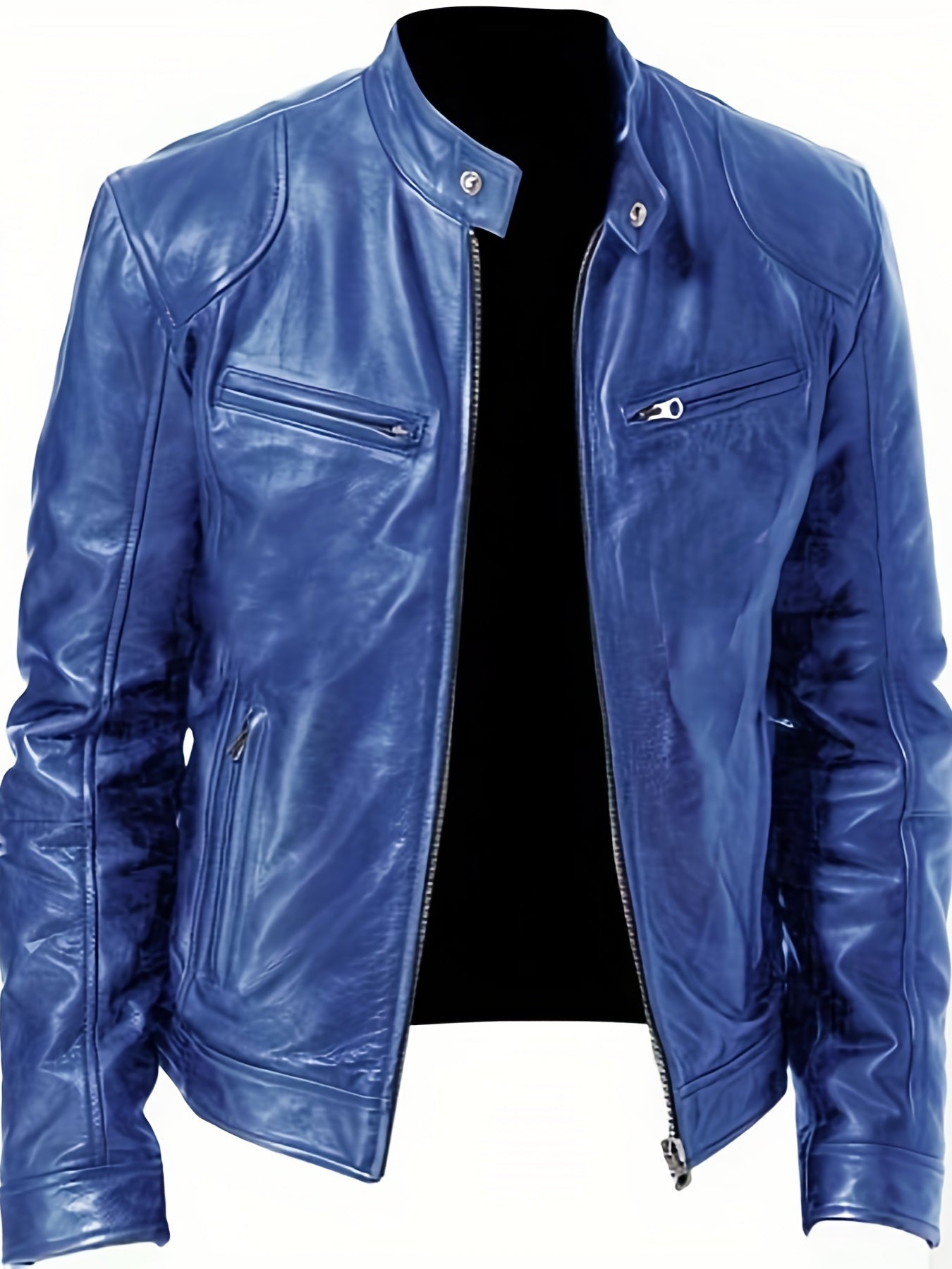 Stylish PU Biker Jacket Men's Casual Zip Up Faux Leather Jacket