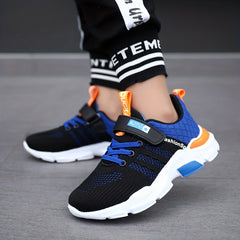 Boys Striped Knit Sneakers with Hook and Loop Fastener