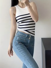 Striped Print Tank Top Sleeveless Summer Top