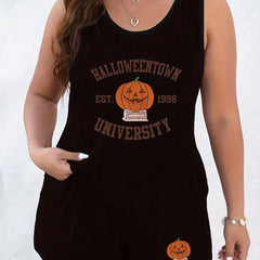 Halloween Funny Pumpkin Print Tank Top & Shorts Pajamas Set