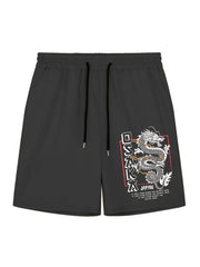 Men's Casual Dragon Print Pleated Shorts