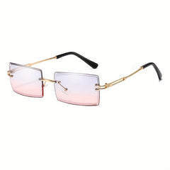Rectangle Rimless Sunglasses Gradient Anti Glare UV400