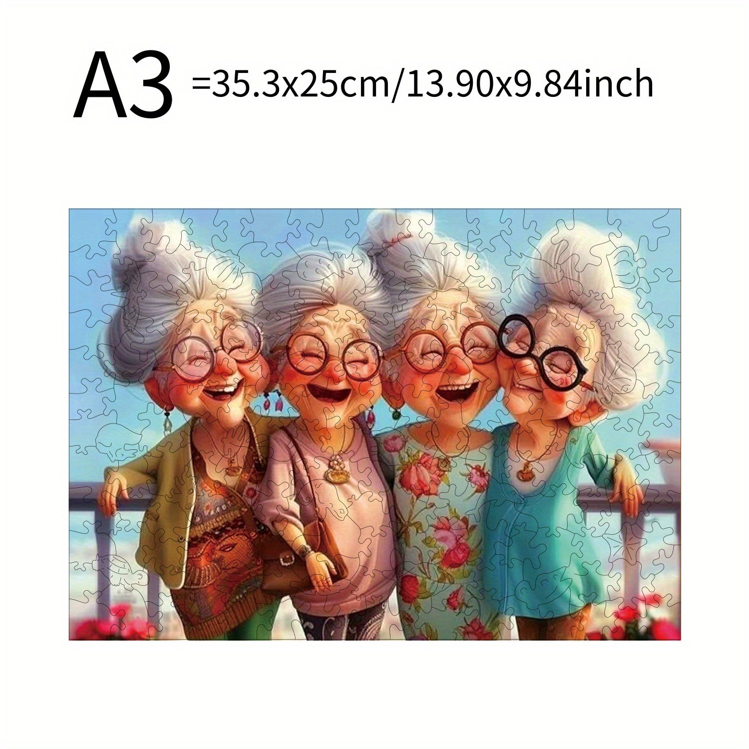 Wooden Puzzle - 4 Grandmas Traveling - Ideal for Birthday Gifts