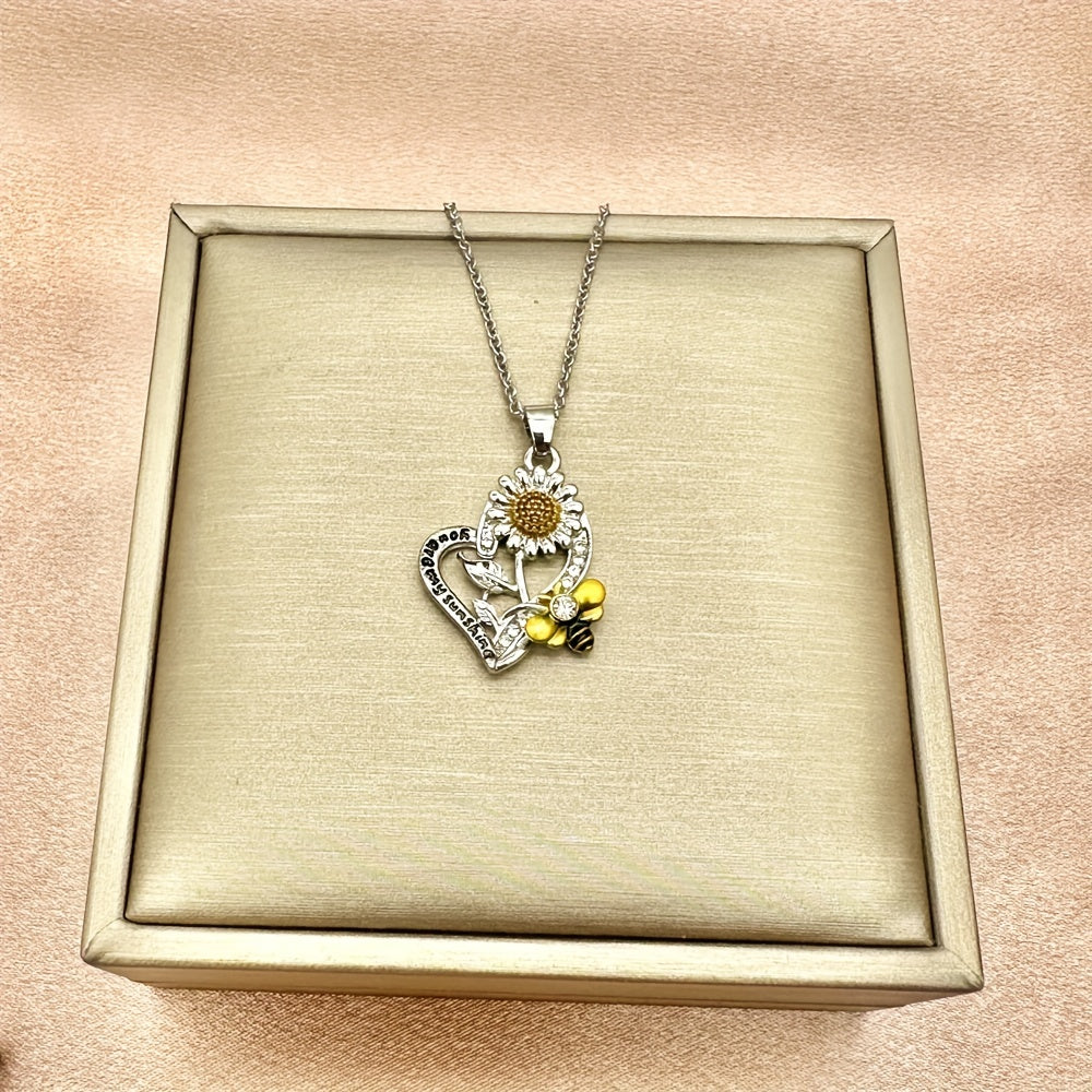 Sunflower Heart Pendant Necklace for Girls
