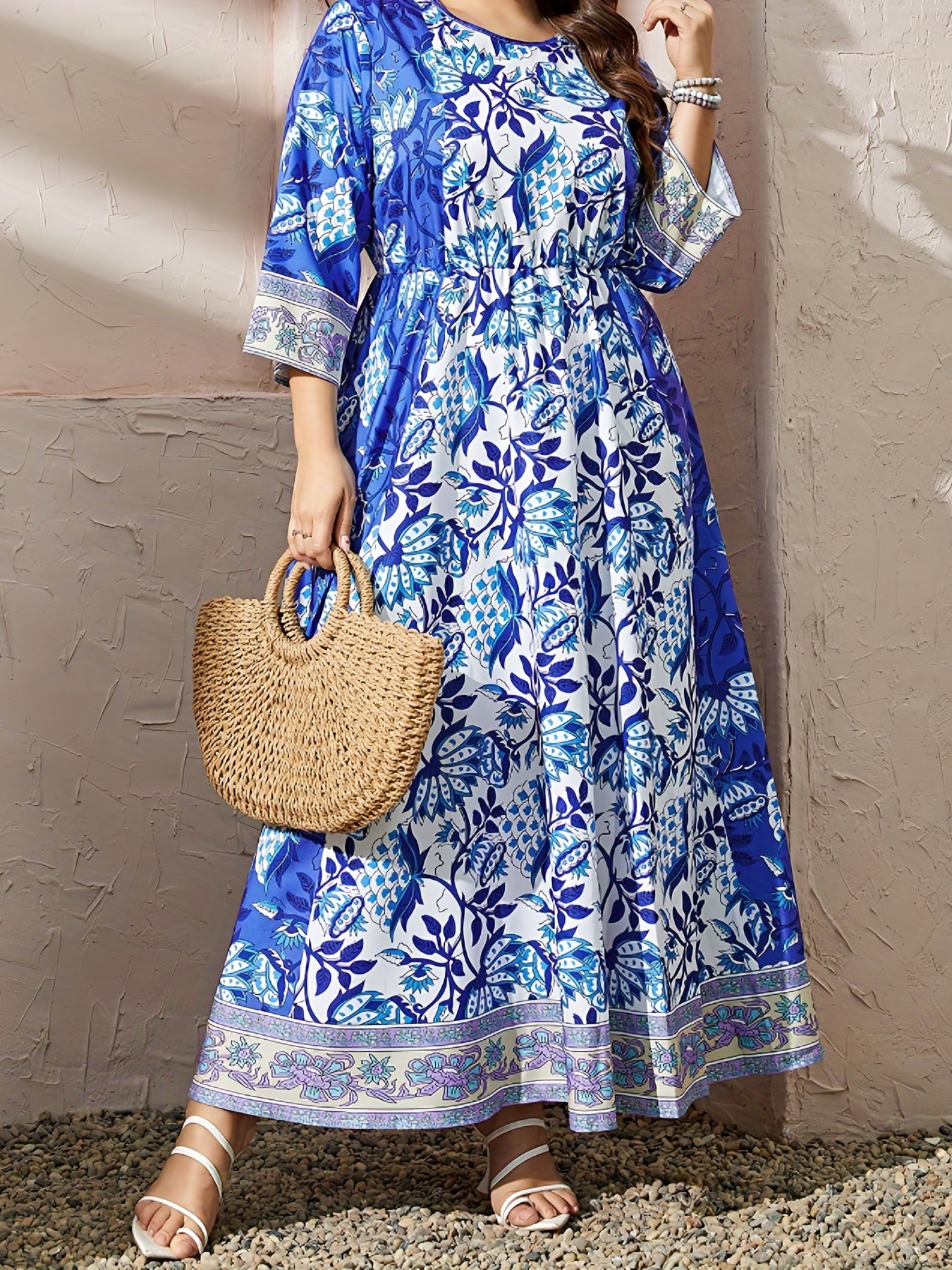 Colorblock Floral Print Maxi Dress
