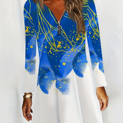 Women's Plus Marble Print Half Zipper A line Dress