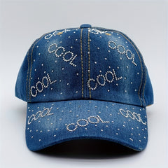 Rhinestone Decor Denim Baseball Cap Distressed Dad Hat Hip Hop Couple Sun Hats