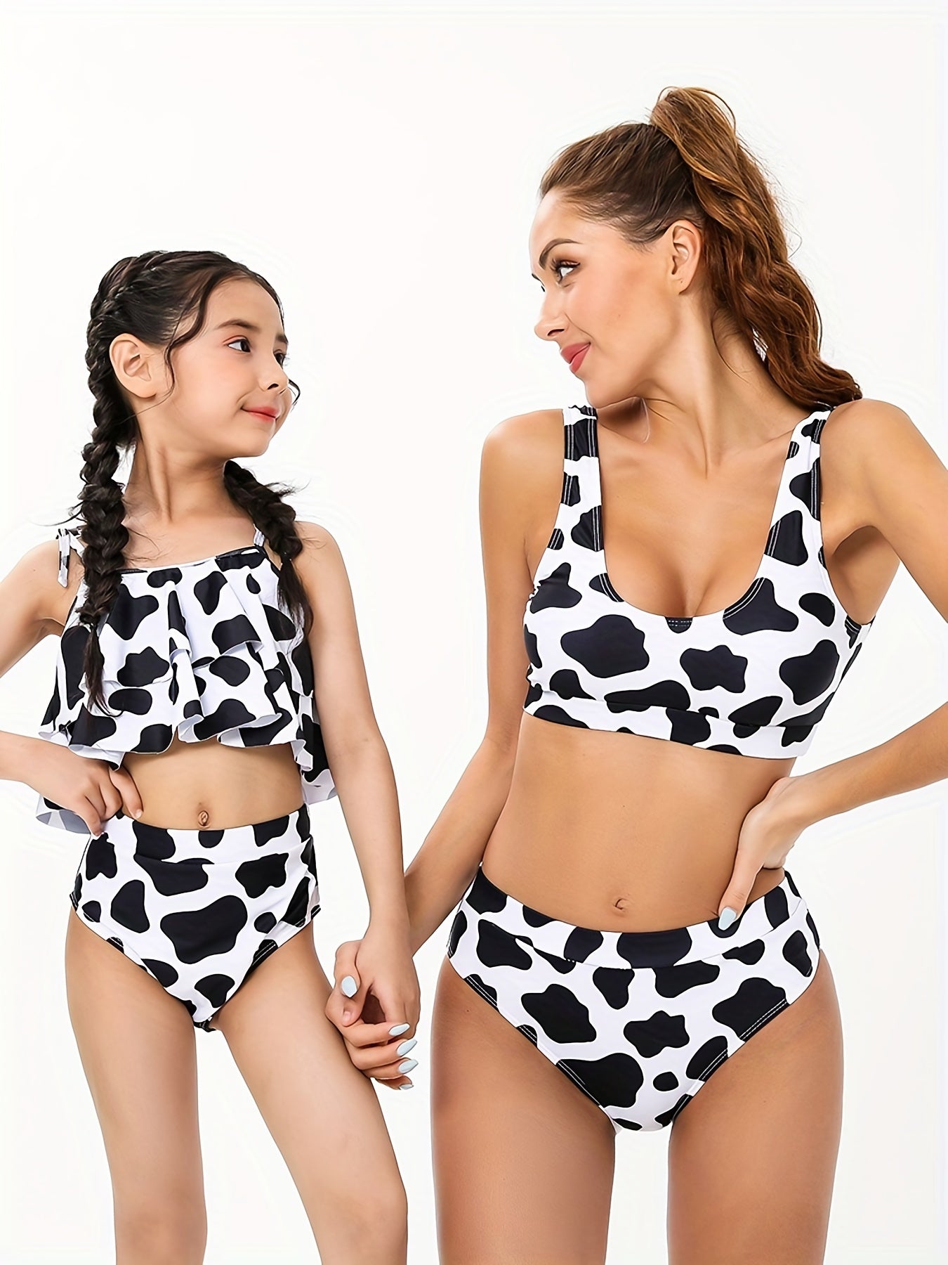 Cow Graphic Ruffle Bikini Set for Mother and Daughter Matching Swimsuits