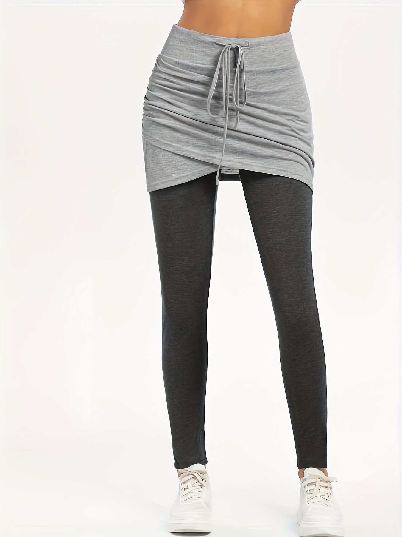 Colorblock Drawstring Skirt Pants Casual Slim Pants for Women
