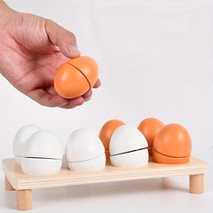 Wooden Egg Pretend Play Set Toy 8 Eggs 1 Holder 1 Cutter for 3 Years Easter Gift