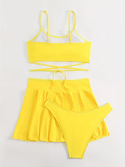 Criss Cross Tie Back 3Pc Swimsuit Yellow