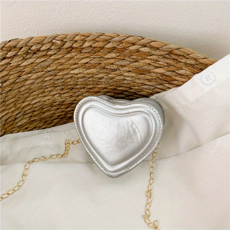 Girls Heart Shape Shoulder Bag Crossbody Bag Chain Solid Messenger Bag Coin Purs