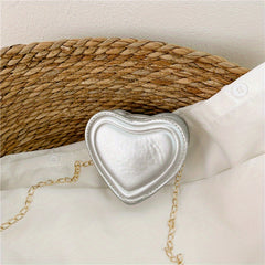 Girls Heart Shape Shoulder Bag Crossbody Bag Chain Solid Messenger Bag Coin Purs