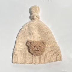 Toddler Baby Beanie Knitted Hat With Plush Bear Decor Warm Cap Winter
