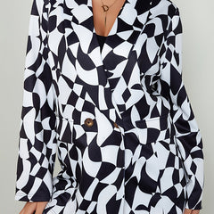 Geometric Print Double Breast Button Blazer