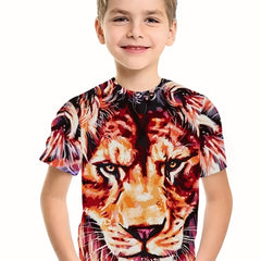 Boy's Lion Graphic T shirt Casual Breathable Tee For Summer
