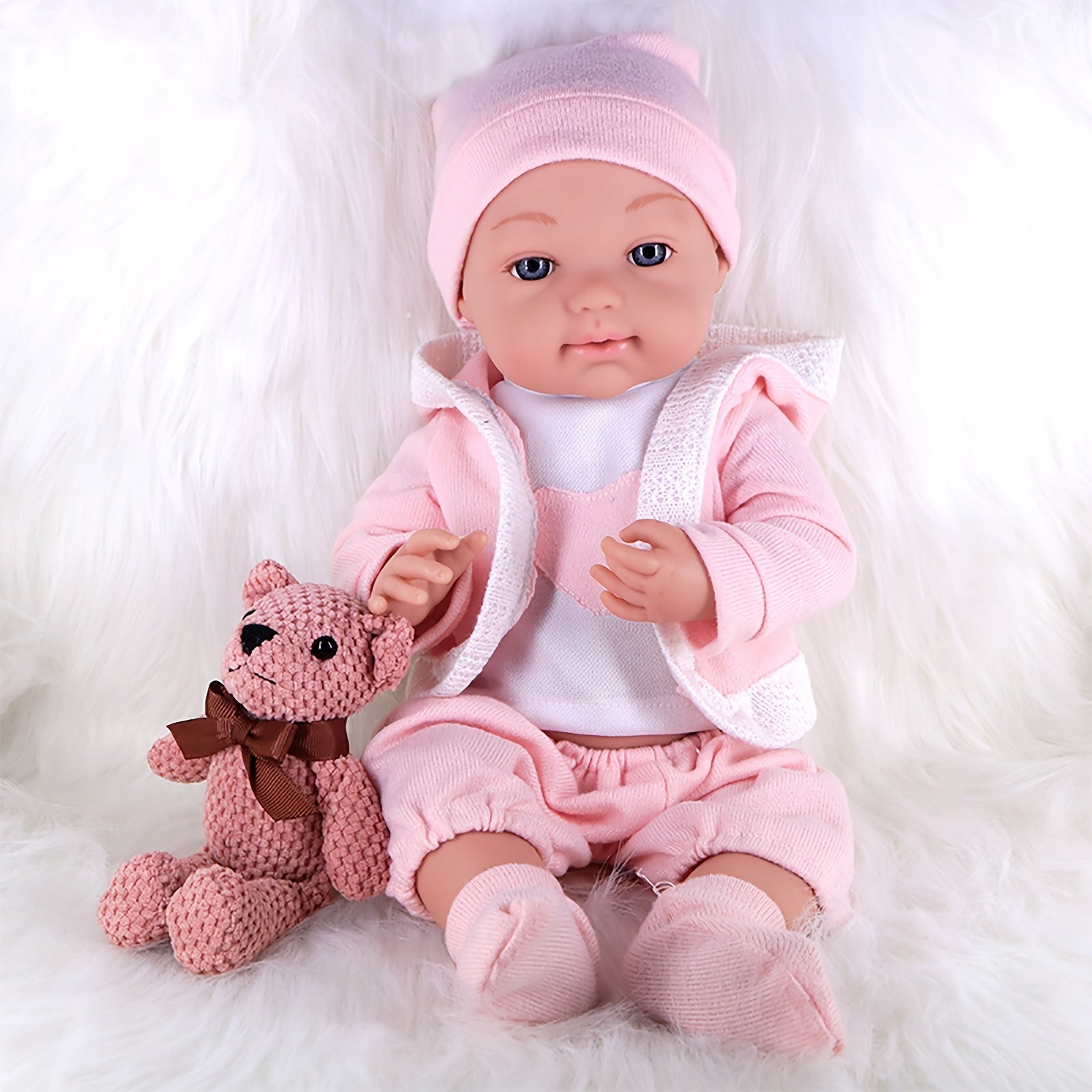17 Inch Reborn Dolls Soft Vinyl Waterproof Doll With Plush Bear