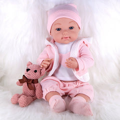 17 Inch Reborn Dolls Soft Vinyl Waterproof Doll With Plush Bear