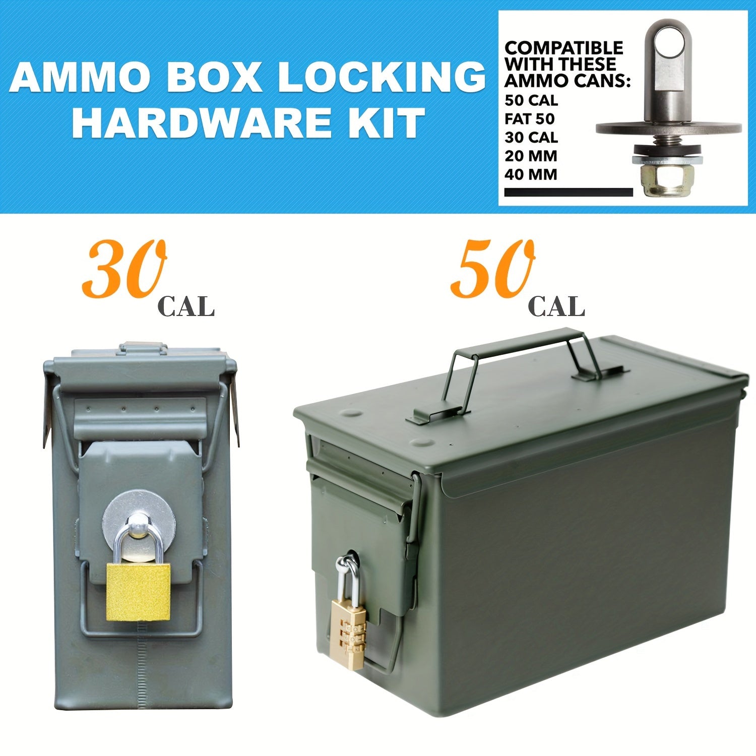 Lockable Ammo Box Hardware Kit 50 Cal Fat Screw Washers Storage Toolbox