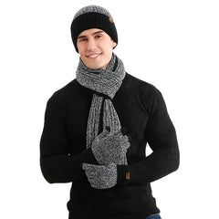 Men's Winter Hat Scarf Gloves Set Fleece Lined Beanie Touch Screen Gloves