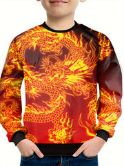 Golden Dragon Print Boys Sweatshirt Long Sleeve Pullover Top
