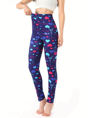 Heart Print Slim Fit Yoga Tight Pants Stretchy Fitness Leggings