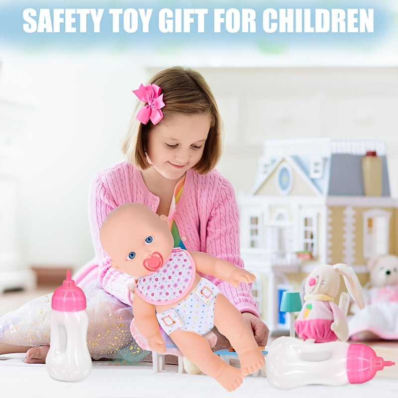 Doll Play Toy Set with Printed Bib and Diaper - Ideal for Children Over 3